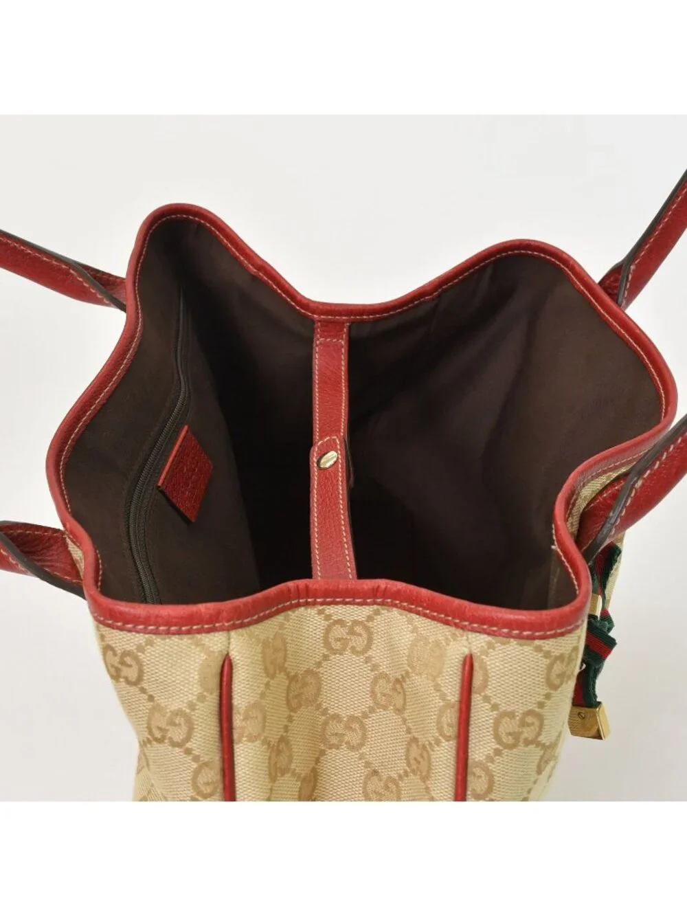 Gucci Handbag GG Canvas Sherry Line Leather Beige